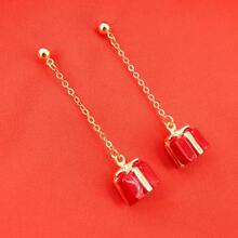 2pcs Women's Christmas Style Gift Box Party Decoration Earrings - Red - View 2