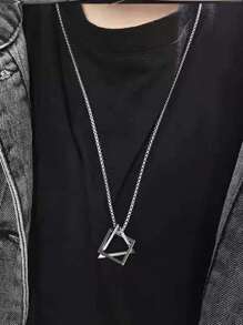2 pièces/set Triangulaire & Carré Pendentif Acier Au Titane Collier Avec Long Pull Chaîne Pour couples Port Quotidien