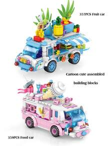359入組/套積木玩具,帶小顆粒拼裝,2合1冰淇淋食品卡車,diy幼兒教育玩具 - 彩色 - 查看 4