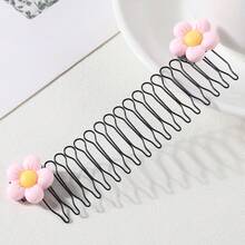 1 件裝可愛花朵形狀髮梳和髮夾適合幼兒女孩日常使用 - 彩色 - 查看 5