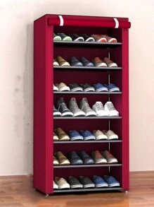 8 Layers 7 Grids Coffee-color Metal Shoe Organizer Rack For Men & Women, Simple Style, Suitable For Living Room & Entrance - Coffee Brown - View 2