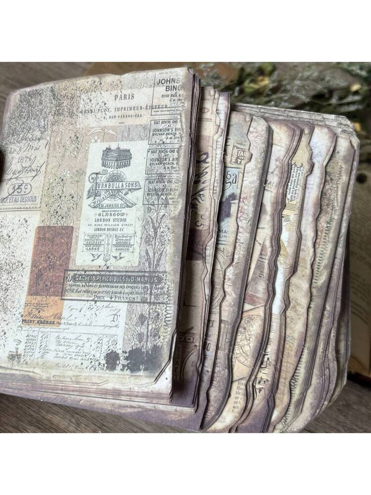50pcs Retro Light Weight Paper, Handwriting & Aged Series Material Paper, Asymmetric Edge, Minimalist & Vintage Newsprint Series For Scrapbooking, Message Pad, Base Paper, Background Paper Back To School