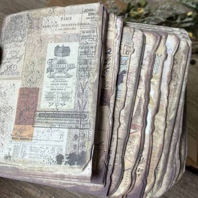 50 piezas de papel vintage de bajo peso, serie de papel con efecto envejecido y de escritura a mano, con bordes asimétricos, serie de impresión vintage minimalista para scrapbooking, bloc de notas, papel de base, papel de fondo
