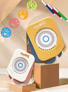 1pc Magic Flower Ruler Set Creative Painting Tool For Kids Including Various Painting Stencils, Educational Learning And Fun Science Toy Set For Boys And Girls Age 3+ With Storage Box To Hold Pens, Stickers And Art Crafts Supplies Great Gift For Kids - Mustard Yellow - View 1