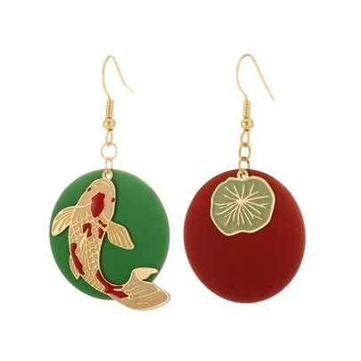 1 Par De Aretes Colgantes De Pez Carpa De Estilo Bohemio De Moda Adecuados Para Uso Diario