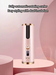 自動捲髮器、無繩自動捲髮器、帶 6 個溫度和定時器的陶瓷旋轉捲髮器、便攜式充電捲髮棒、自動關閉、快速加熱造型熨斗 - 粉色 - 查看 4
