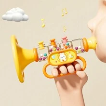 兒童可愛動物造型喇叭玩具,圓形設計有繩鈴,早期教育音樂樂器吹嘴玩具 - 黃色 - 查看 6