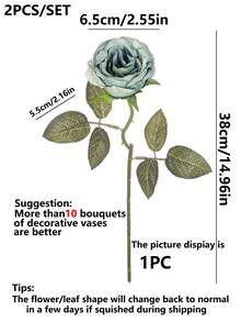 2入組具有復古歐式風格的人造玫瑰花束，適用於家居裝飾、飯廳、臥室、花瓶裝飾、戶外花園、DIY攝影道具、新娘手持花、手腕花材、生日派對裝飾、情人節禮物及新年禮品 - 綠色 - 查看 3