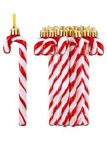 6 piezas - Adornos de bastón de caramelo navideño, adornos clásicos de bastón de caramelo rojo con brillo, decoraciones colgantes para el árbol de Navidad, artesanía de piruleta, accesorios DIY para coronas, bastón de caramelo con brillo, decoración de árbol de Navidad y decoraciones navideñas, regalos navideños para decoración de fiestas - Rojo y blanco - Ver 1