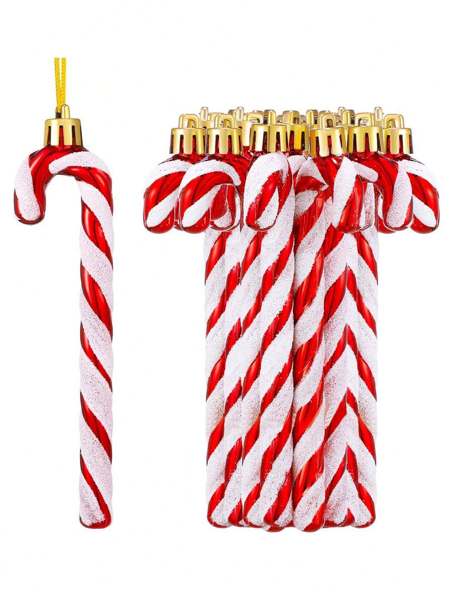 6 piezas - Adornos de bastón de caramelo navideño, adornos clásicos de bastón de caramelo rojo con brillo, decoraciones colgantes para el árbol de Navidad, artesanía de piruleta, accesorios DIY para coronas, bastón de caramelo con brillo, decoración de árbol de Navidad y decoraciones navideñas, regalos navideños para decoración de fiestas - Rojo y blanco - Ver 1