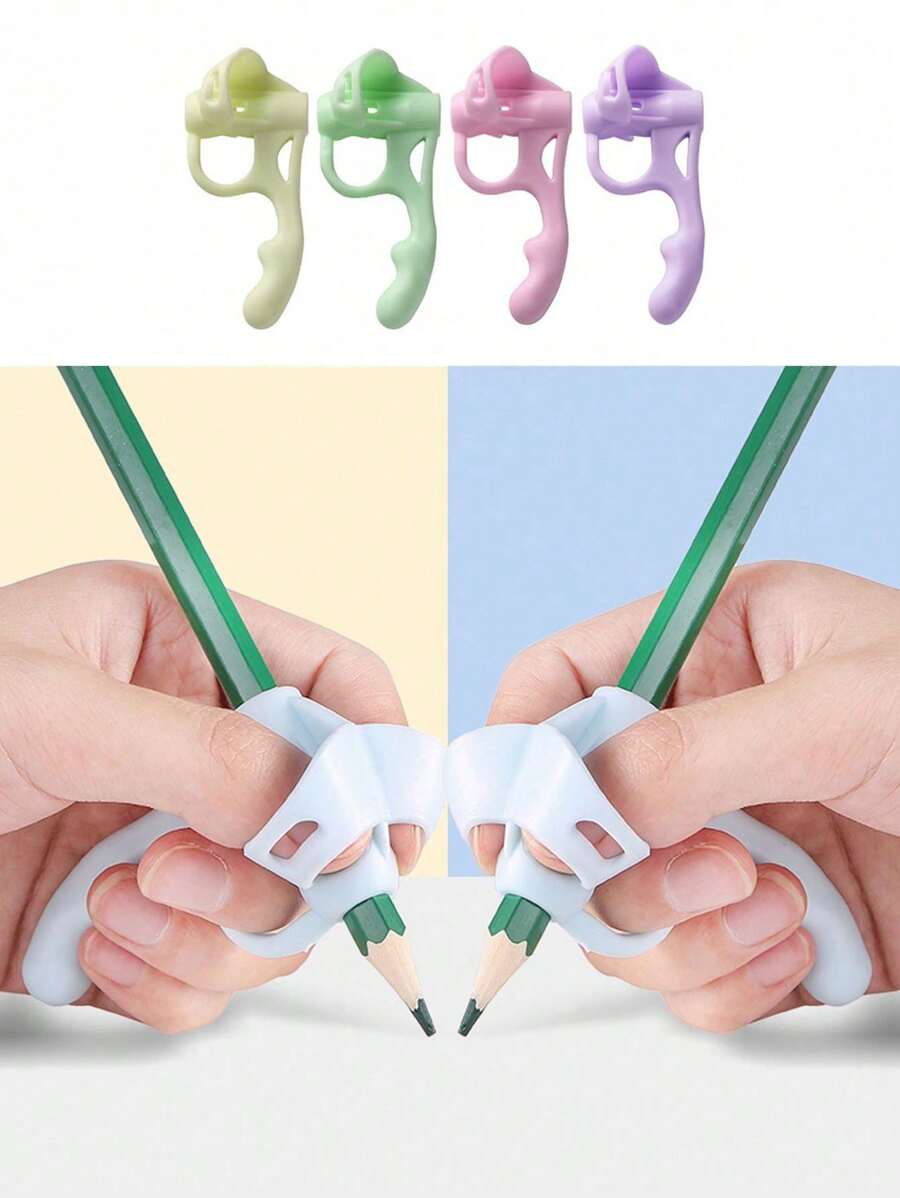 4入組矽膠材質寫作姿勢糾正筆握套-隨機顏色 - 彩色 - 查看 1