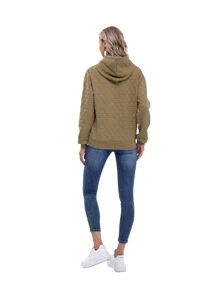 RED MARINE Capucha con estampado de cuadros con cordón con bolsillo de canguro - Verde Oliva - Ver 2