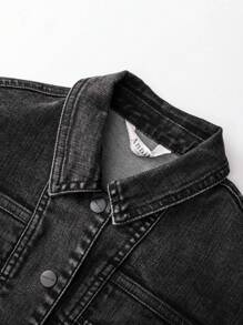 Annil 女童夾克黑色牛仔外套，秋冬季學生透氣休閒上衣 - 黑色 - 查看 5