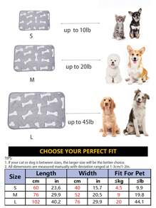 1 Chăn Thú Cưng Có In Hình Xương, Được Làm Bằng Polyester San Hô Sang Trọng, Thích Hợp Cho Chó/Mèo Cỡ Nhỏ Và Vừa Lên Đến 20Kg - Xám - Xem 2