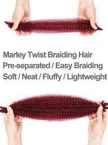 1/3 包酒红色卷发接发、Marley Twist 合成编织发、弹性非洲式扭发黑色编织接发、特价商品、Kinky Twist 预蓬松弹簧扭发合成接发 - 酒紅色 - 查看 3