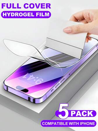 Protector De Pantalla Suave De Película De Hidrogel De Cobertura Total De 5 Piezas Compatible Con Iphone