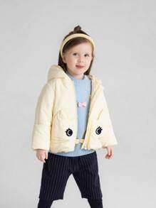 Annil 小女孩短款连帽棉衣外套，冬季宝宝加厚保暖拉链衬衫夹克黄色 - 黃色 - 查看 1