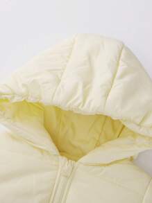 Annil 小女孩短款连帽棉衣外套，冬季宝宝加厚保暖拉链衬衫夹克黄色 - 黃色 - 查看 4