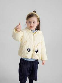 Annil 小女孩短款连帽棉衣外套，冬季宝宝加厚保暖拉链衬衫夹克黄色 - 黃色 - 查看 2
