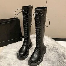 Botas De Cordones Para Mujer De Moda, Simples, Cómodas Y Versátiles - Negro - Ver 4