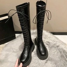 Botas De Cordones Para Mujer De Moda, Simples, Cómodas Y Versátiles - Negro - Ver 5