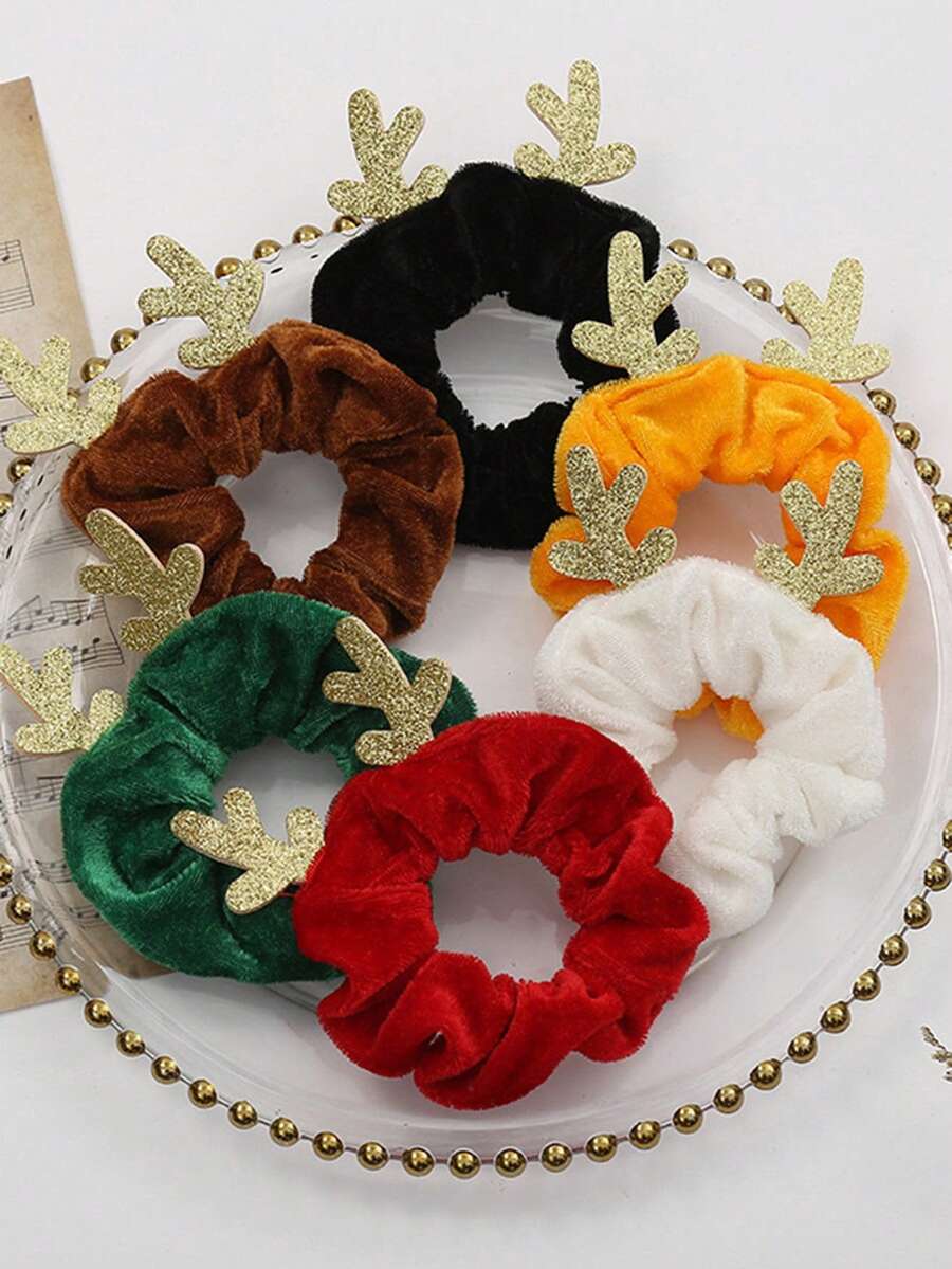 1pc Random Color Christmas Antler Scrunchies Hair Tie For Women - Multicolor - View 1