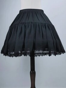 1pc Short Style Women's Steel Ring Skirt With Chiffon Flower Soluble Lace Hem - Black - View 3
