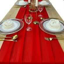 1pc Red Chiffon Wedding Table Runner, 27 X 120 Inches, Romantic Boho Style - Red - View 3