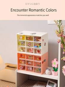 1pc Pink Grid Drawer Box With Three Layers For Stationery, Jewelry, Cosmetics Storage - Baby Pink - View 3