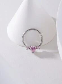 Simple Stainless Steel Rhinestone Heart Decor Nose Ring For Women & Girls Valentines - Multicolor - View 1