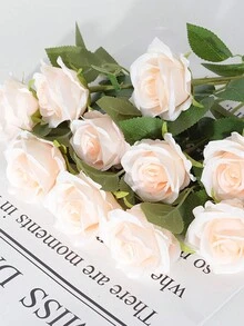 2入組人造塑膠香檳玫瑰,長莖逼真玫瑰花束適用於家庭婚禮裝飾派對 - 香檳色 - 查看 2