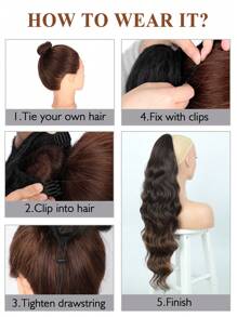 1pc 24 Inch Long Body Wave Ponytail hair Extension Synthetic Heat Resistant Wrap Around Drawstring Hairpieces for Women Daily Use - Piano Color - View 9