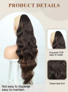 1pc 24 Inch Long Body Wave Ponytail hair Extension Synthetic Heat Resistant Wrap Around Drawstring Hairpieces for Women Daily Use - Piano Color - View 6