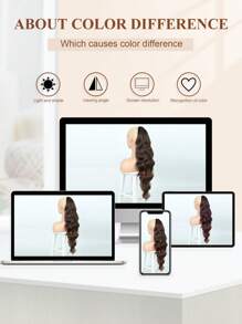 1pc 24 Inch Long Body Wave Ponytail hair Extension Synthetic Heat Resistant Wrap Around Drawstring Hairpieces for Women Daily Use - Piano Color - View 8