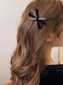 1pc Women's Black & Rhinestone Bow Hair Clip Alligator Hair Clips For Side Bangs Suitable For Daily Use Elegant Valentine's Day Valentines,Hair Accessories,Hair Barrettes Claw Clips, Hairpin - Black - View 6