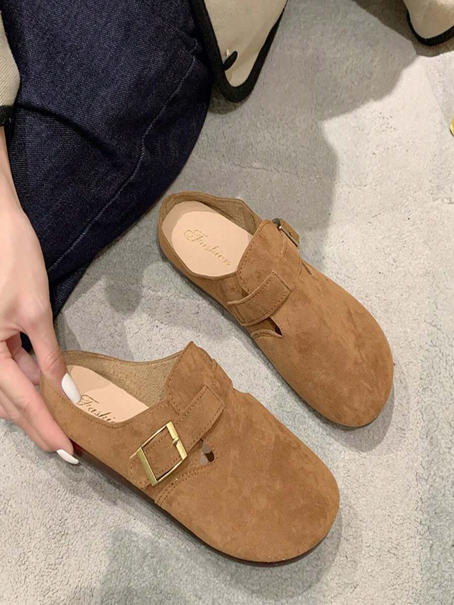 Flat Vintage Style Autumn Comfortable Slip-on Slippers With Soft Bottom - Coffee Brown - View 1