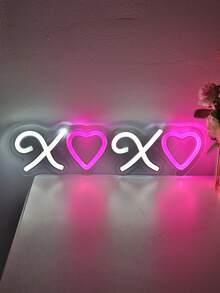 1pc Creative USB Powered Super Bright XOXO X Heart X Heart LED Wall Neon Sign For Club Party Shop Room Decoration - Multicolor - View 3