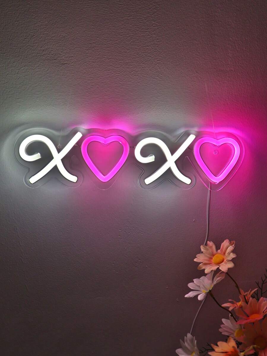 1pc Creative USB Powered Super Bright XOXO X Heart X Heart LED Wall Neon Sign For Club Party Shop Room Decoration - Multicolor - View 1