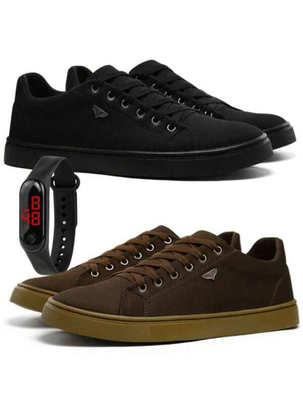 Kit 2 Pares Tênis Sapatênis Casual Masculino Com Relógio Slim