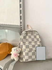 Waterproof,Lightweight Checkered Pattern Functional Backpack With Bag Charm School Bag For Graduate, Teen Girls, Freshman, Sophomore, Junior & Senior In College, University & High School, Perfect For Outdoors ,Travel & Back To SchoolSchool Backpack,Large Capacity,Portable,Lightweight, Suitable For Teen Girls Women College Students,Boys And Men, Perfect For Back To School,College,Elementary School,Middle School, High School,Work , Business, Commute - Multicolor - View 5