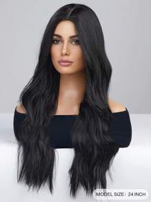 24英寸長的自然棕色波浪女士熱阻卷曲假髮,蓬鬆的新型合成假髮,適合日常派對佩戴