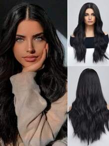 24英寸長的自然棕色波浪女士熱阻卷曲假髮,蓬鬆的新型合成假髮,適合日常派對佩戴