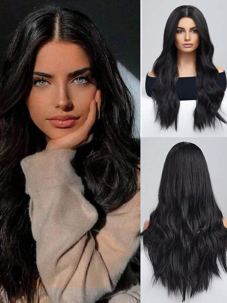 24英寸長的自然棕色波浪女士熱阻卷曲假髮,蓬鬆的新型合成假髮,適合日常派對佩戴