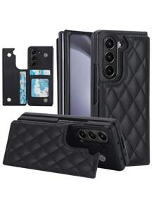 豪華皮革手機殼兼容三星galaxy Z Fold5 Fold 4 3,具有防震卡槽和立架保護套 - 黑色 - 查看 1