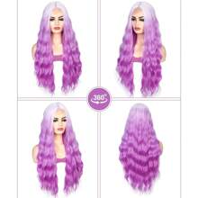 漸層紫色假髮長款波浪狀的假髮適合女士28英寸中間部分紫色假髮燈人造假髮適用於日常派對使用 - 淡紫色 - 查看 6