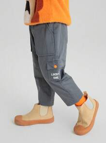 Annil Boys' Tatting Cotton Pants Winter Baby Warm Casual Korean Long Pants Grey