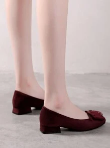 新款時尚女性粗高跟鞋,單高跟鞋高跟鞋 - 酒紅色 - 查看 4