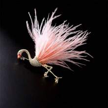 1pc Luxury Crystal & Imitation Feather Christmas Gift Brooch Pin, Fashion Accessory - Gold - View 4