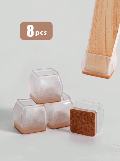 8 Peças Tampas De Perna De Cadeira De Silicone Transparente Quadrada Universal Para Cadeiras De Mesa De Jantar, Banquetas, Protetor De Piso, Para Evitar Arranhões E Ruídos, Fundo Anti-derrapante, Previne Danos Ao Piso