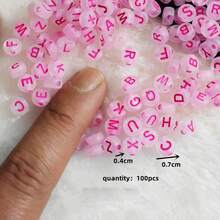 100 cái/Lot    7mm Nhựa trong suốt Màu hồng Lá thư Hạt lỏng lẻo DIY Làm đồ trang sức Phụ kiện Thủ công Chất liệu Nghệ thuật thủ công Dây chuyền Vòng tay Móc chìa khóa - Hồng - Xem 2